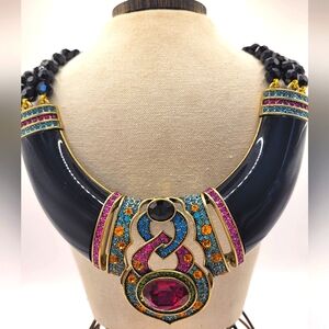 Statement Heidi Daus Signature Accent Black Bib Multicolor Rhinestone Necklace